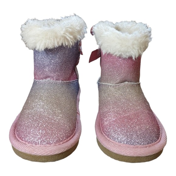 Kids Boots Size 6 Cotton Candy Colors Pastel Ombre Sparkly w Bow - Picture 2 of 3